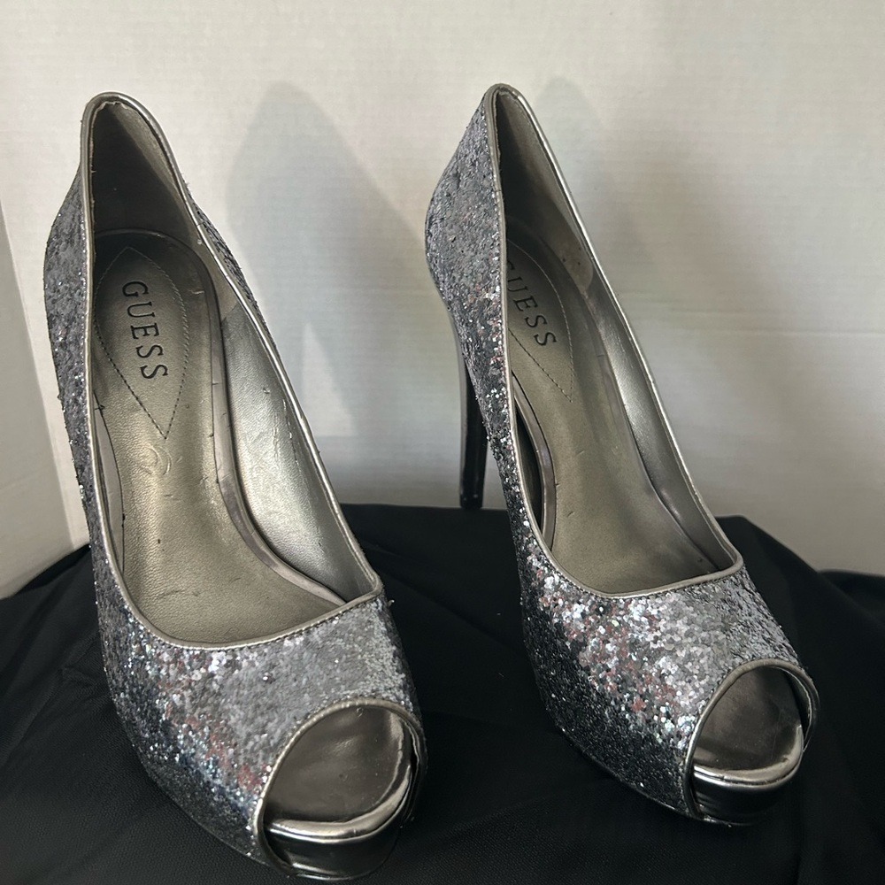 Guess Silver Glitter Stiletto Heels